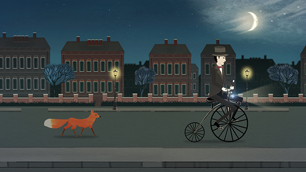 The Fox follows the Magician on his bicycle, Carnival Figures