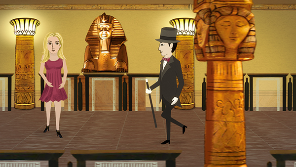 Magician walking in Harrod's Egyptian Room, Carnival Figures