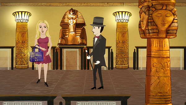 Magician creates Handbag in Harrod's Egyptian Room, Carnival Figures