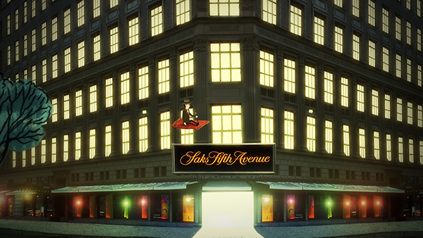 Magician flies to Saks Building, Carnival Figures