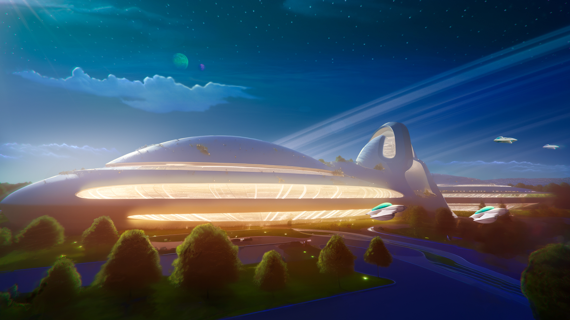 Space Academy - Port 1 North View - Establishing Shot - Night , Laundry Monsters